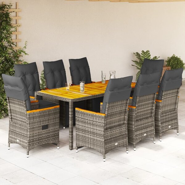 9dílný zahradní bistro set s poduškami šedý polyratan 3276972