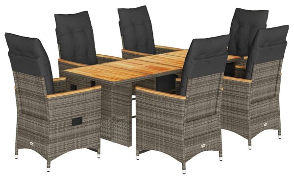 7dílný zahradní bistro set s poduškami šedý polyratan 3276973