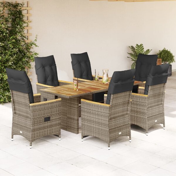 7dílný zahradní bistro set s poduškami šedý polyratan 3276973
