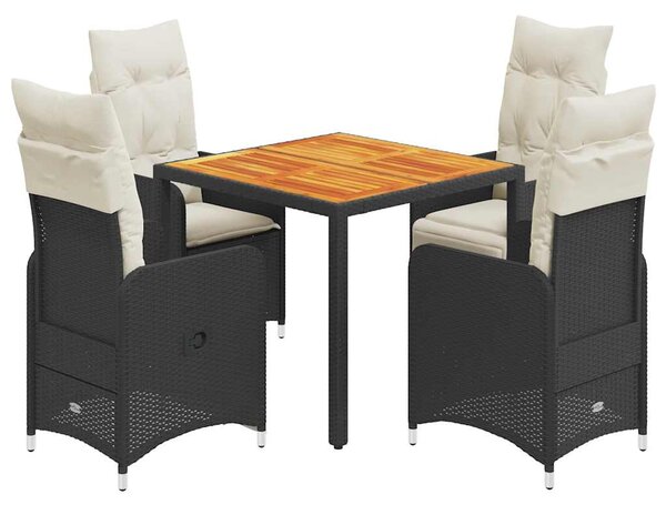 5dílný zahradní bistro set s poduškami černý polyratan 3276977