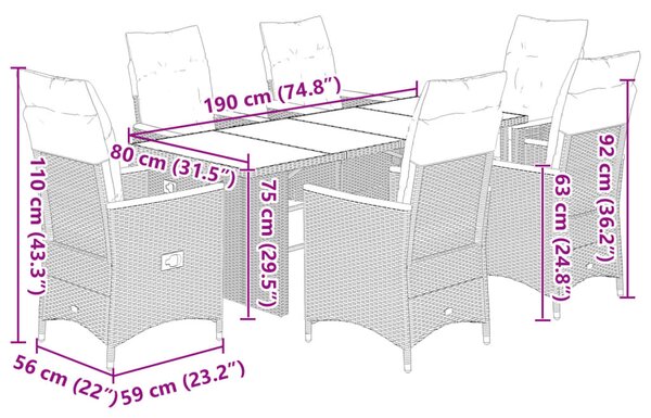 7dílný zahradní bistro set s poduškami šedý polyratan 3276973