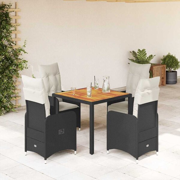 5dílný zahradní bistro set s poduškami černý polyratan 3276977