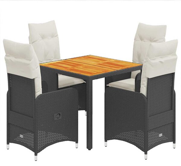 5dílný zahradní bistro set s poduškami černý polyratan 3276976