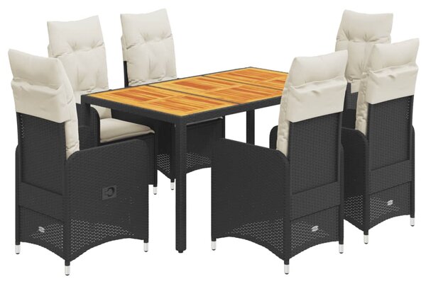 7dílný zahradní bistro set s poduškami černý polyratan 3276979