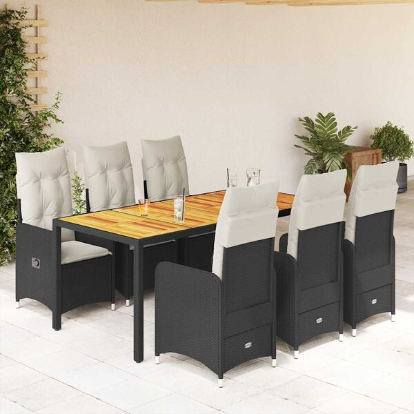 7dílný zahradní bistro set s poduškami černý polyratan 3276981