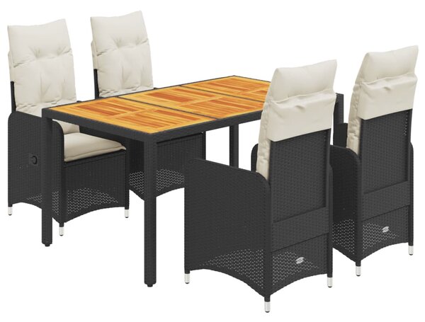 5dílný zahradní bistro set s poduškami černý polyratan 3276978