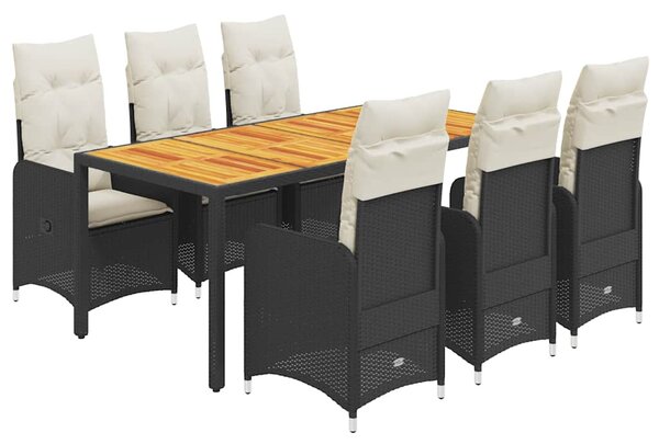 7dílný zahradní bistro set s poduškami černý polyratan 3276981