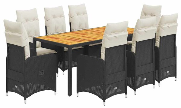 9dílný zahradní bistro set s poduškami černý polyratan 3276982