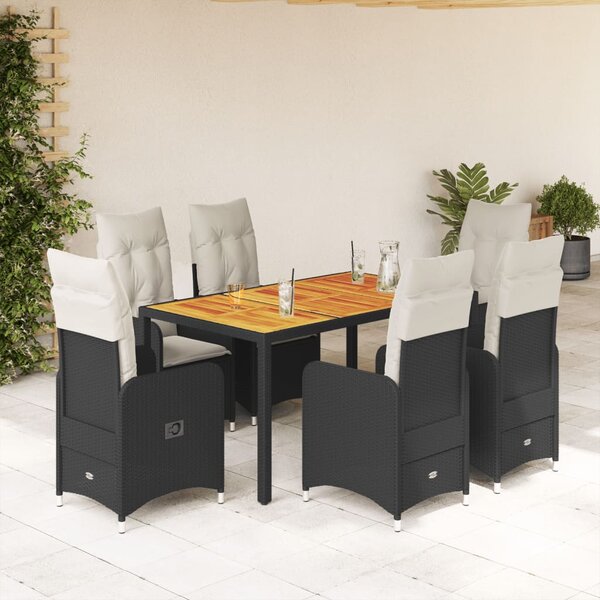 7dílný zahradní bistro set s poduškami černý polyratan 3276979