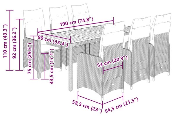 9dílný zahradní bistro set s poduškami černý polyratan 3276982