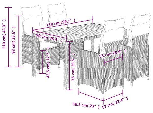 5dílný zahradní bistro set s poduškami černý polyratan 3276978