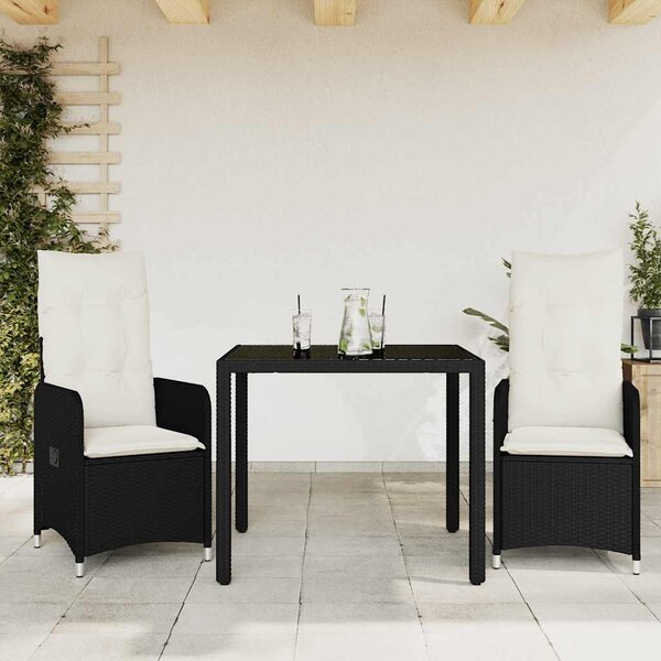3dílný zahradní bistro set s poduškami černý polyratan 3276987