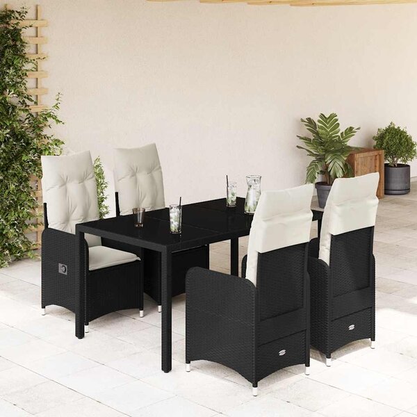 5dílný zahradní bistro set s poduškami černý polyratan 3276990
