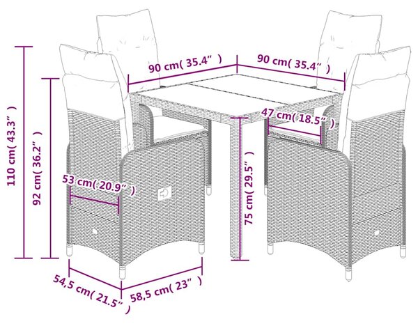 5dílný zahradní bistro set s poduškami černý polyratan 3276988