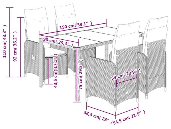 5dílný zahradní bistro set s poduškami černý polyratan 3276990