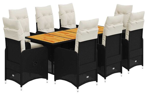 9dílný zahradní bistro set s poduškami černý polyratan 3276985