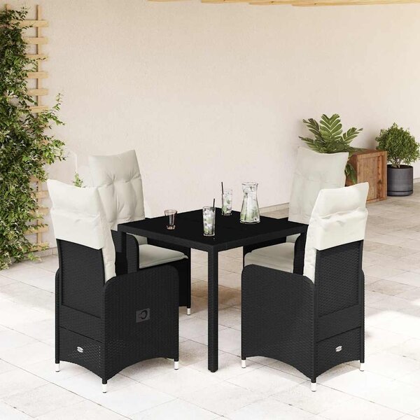 5dílný zahradní bistro set s poduškami černý polyratan 3276989