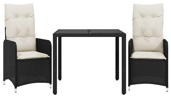 3dílný zahradní bistro set s poduškami černý polyratan 3276987