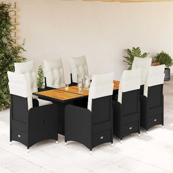 9dílný zahradní bistro set s poduškami černý polyratan 3276985