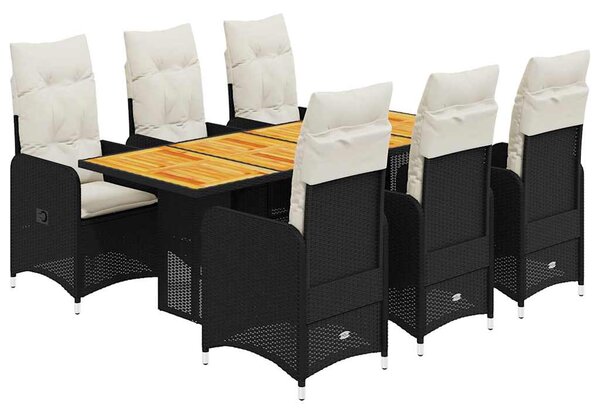 7dílný zahradní bistro set s poduškami černý polyratan 3276984
