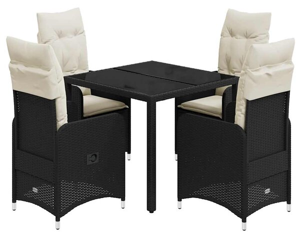 5dílný zahradní bistro set s poduškami černý polyratan 3276988
