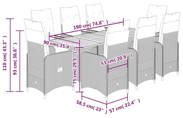 9dílný zahradní bistro set s poduškami černý polyratan 3276985