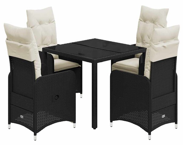 5dílný zahradní bistro set s poduškami černý polyratan 3276989
