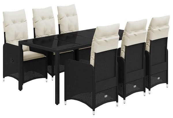 7dílný zahradní bistro set s poduškami černý polyratan 3276993