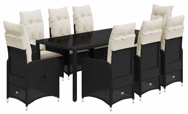 9dílný zahradní bistro set s poduškami černý polyratan 3276995