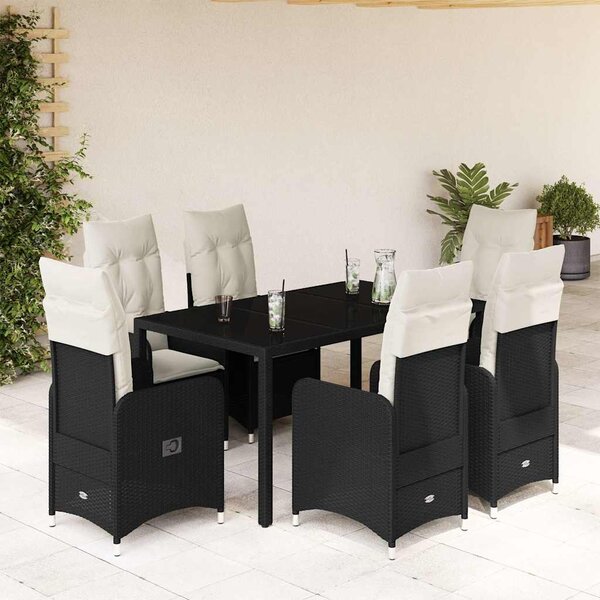 7dílný zahradní bistro set s poduškami černý polyratan 3276991