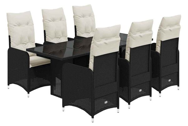 7dílný zahradní bistro set s poduškami černý polyratan 3276996