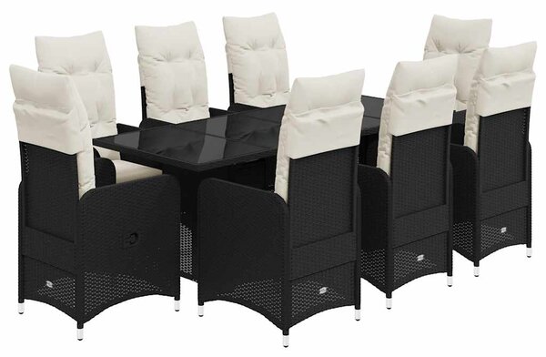9dílný zahradní bistro set s poduškami černý polyratan 3276997