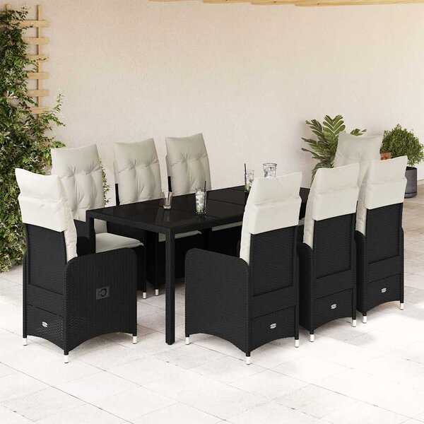 9dílný zahradní bistro set s poduškami černý polyratan 3276995