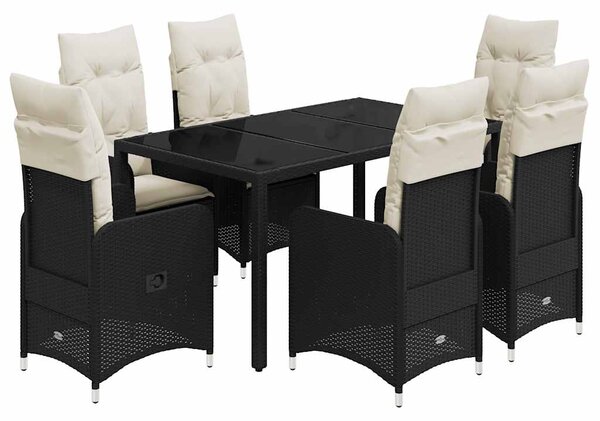 7dílný zahradní bistro set s poduškami černý polyratan 3276991