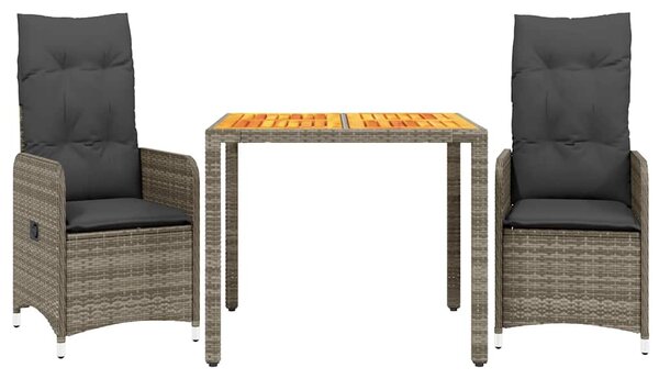 3dílný zahradní bistro set s poduškami šedý polyratan 3277019