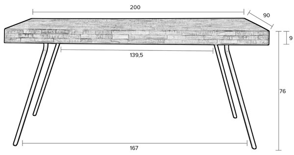 White Label Černý dřevěný jídelní stůl WLL SURI 200 x 90 cm