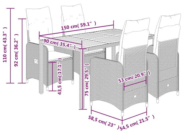 5dílný zahradní bistro set s poduškami šedý polyratan 3277022