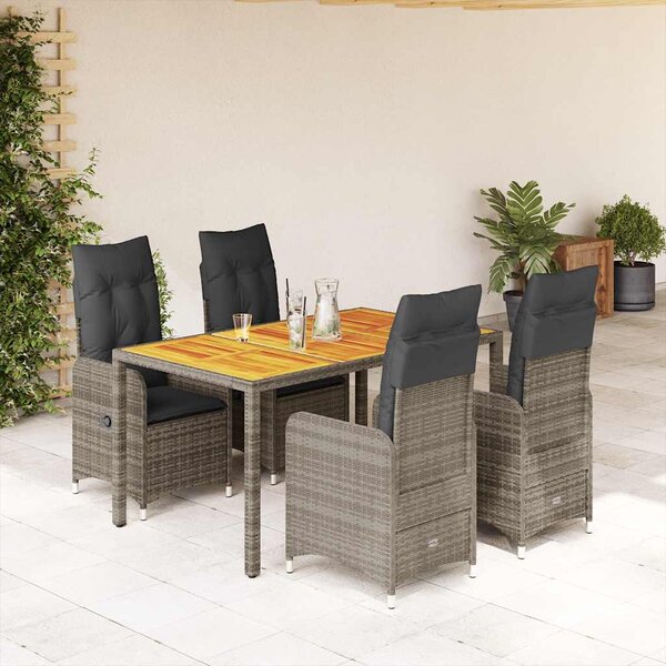 5dílný zahradní bistro set s poduškami šedý polyratan 3277022