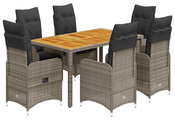 7dílný zahradní bistro set s poduškami šedý polyratan 3277023