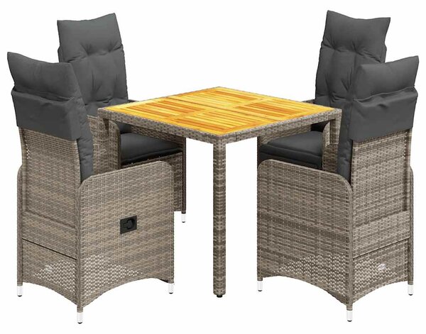 5dílný zahradní bistro set s poduškami šedý polyratan 3277021