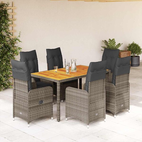 7dílný zahradní bistro set s poduškami šedý polyratan 3277023