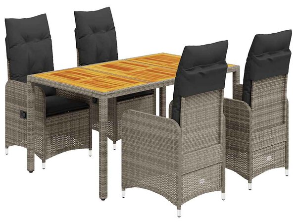 5dílný zahradní bistro set s poduškami šedý polyratan 3277022