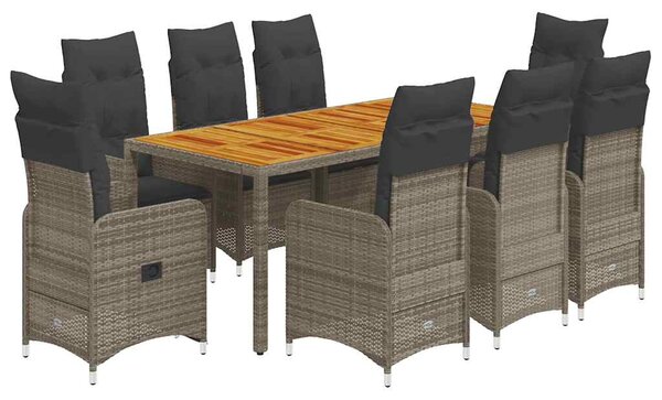 9dílný zahradní bistro set s poduškami šedý polyratan 3277027