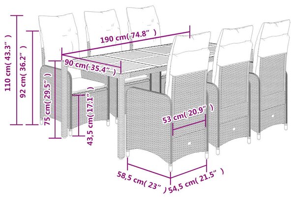 7dílný zahradní bistro set s poduškami šedý polyratan 3277025