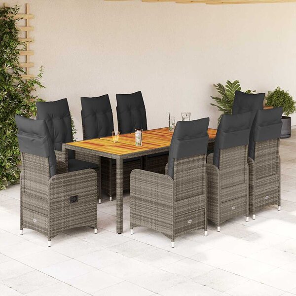 9dílný zahradní bistro set s poduškami šedý polyratan 3277027