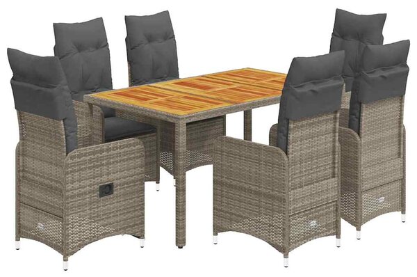 7dílný zahradní bistro set s poduškami šedý polyratan 3277024