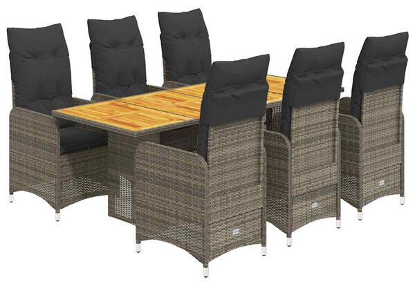 7dílný zahradní bistro set s poduškami šedý polyratan 3277028