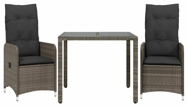 3dílný zahradní bistro set s poduškami šedý polyratan 3277031