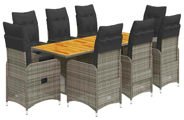 9dílný zahradní bistro set s poduškami šedý polyratan 3277030