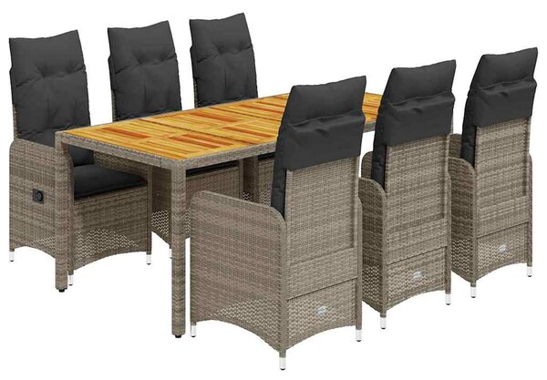 7dílný zahradní bistro set s poduškami šedý polyratan 3277025